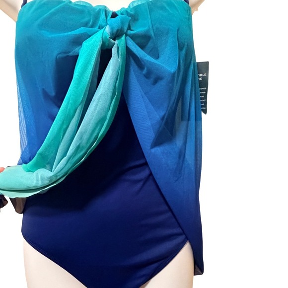 Lauren Ralph Lauren Ombre Convertible Neck Tie Swim Dress Blue Teal 4 NWT - Picture 3 of 9